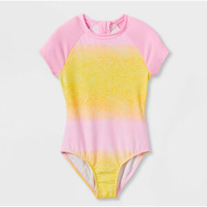 Girls'‎ Tropical Ombre Short Sleeve Rash Guard 1 Piece Swimsuit - Cat & Jack XL
